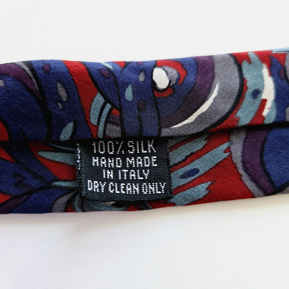 Vintage Christian Dior Silk Tie Red Blue Abstract Bold Maximalist Luxury Italy - Picture 6 of 10